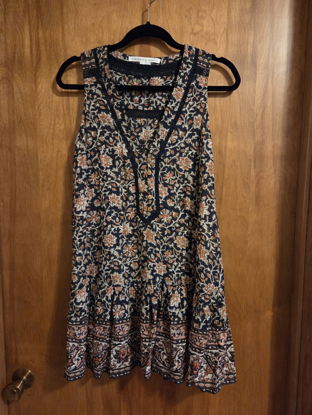 Veronica Beard Leanna Floral Sleeveless V-neck Mini Dress Navy/Rust Size XS